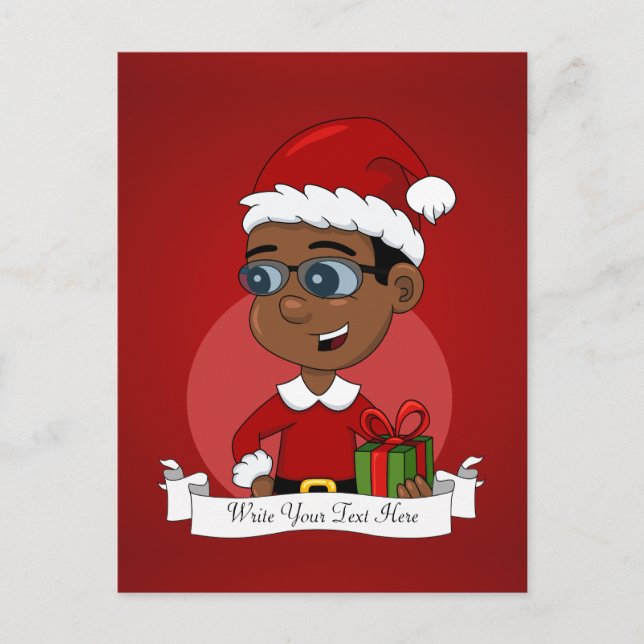 Cute African American Christmas boy with glasses Holiday Postcard (Front)