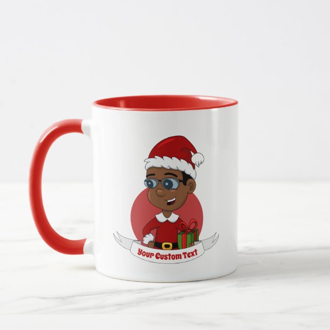 Cute African American Christmas boy with glasses Mug (Left)
