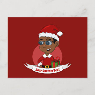 Cute African American Christmas boy with glasses Postcard