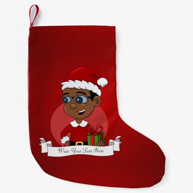 Cute African American Christmas boy with glasses Small Christmas Stocking (Front)