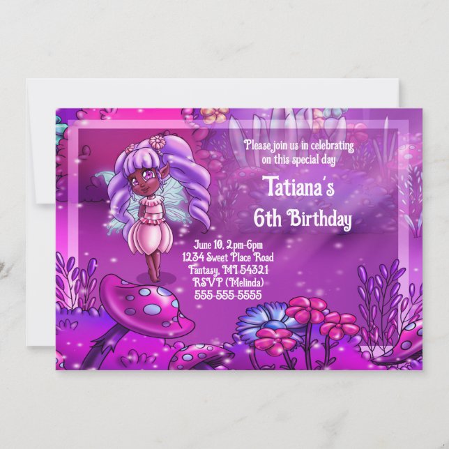 Cute African American Fairy Birthday Party Invitation (Front)