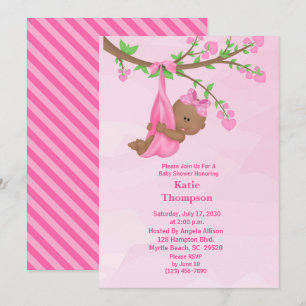 Cute African American Girl Baby Shower Invitation