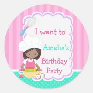 Cute African American Girl Baking Birthday Party Classic Round Sticker