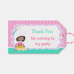 Cute African American Girl Baking Birthday Party Gift Tags