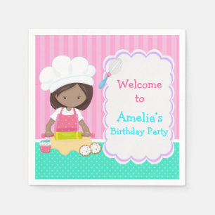 Cute African American Girl Baking Birthday Party Napkin