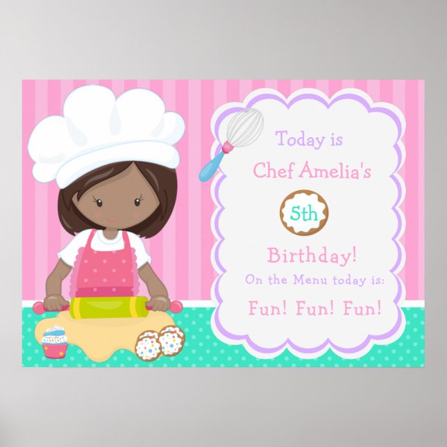 Cute African American Girl Baking Birthday  Poster (Front)