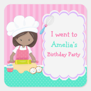 Cute African American Girl Baking 'I went to' Square Sticker