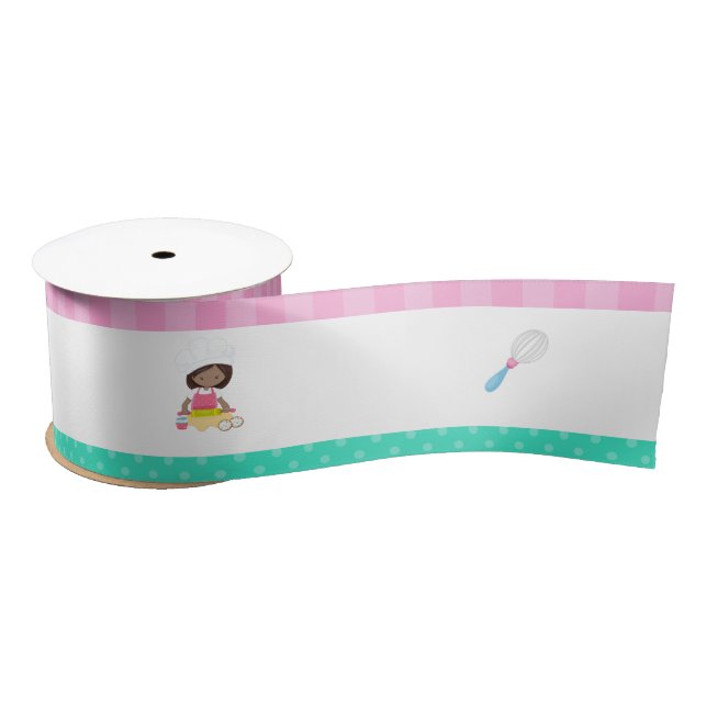 Cute African American Girl Baking Satin Ribbon (Spool)