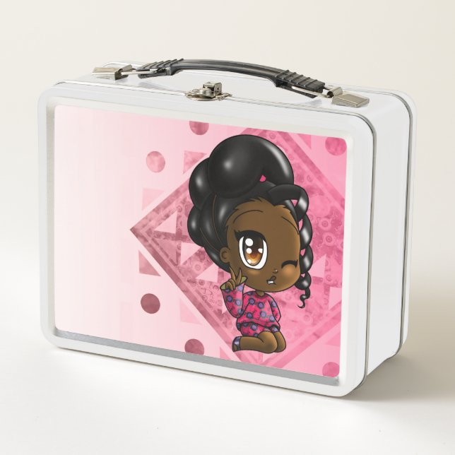 Cute African American Girl Metal Lunch Box (Front)
