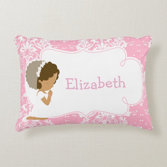 Cute African American Girl Praying and Poem Decorative Cushion (Front)