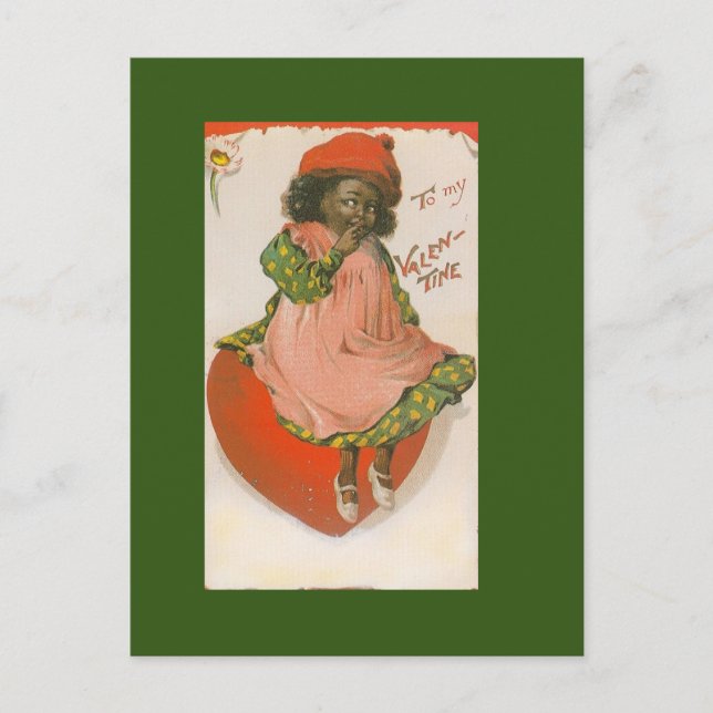 Cute African American Girl Vintage Valentine Postcard (Front)