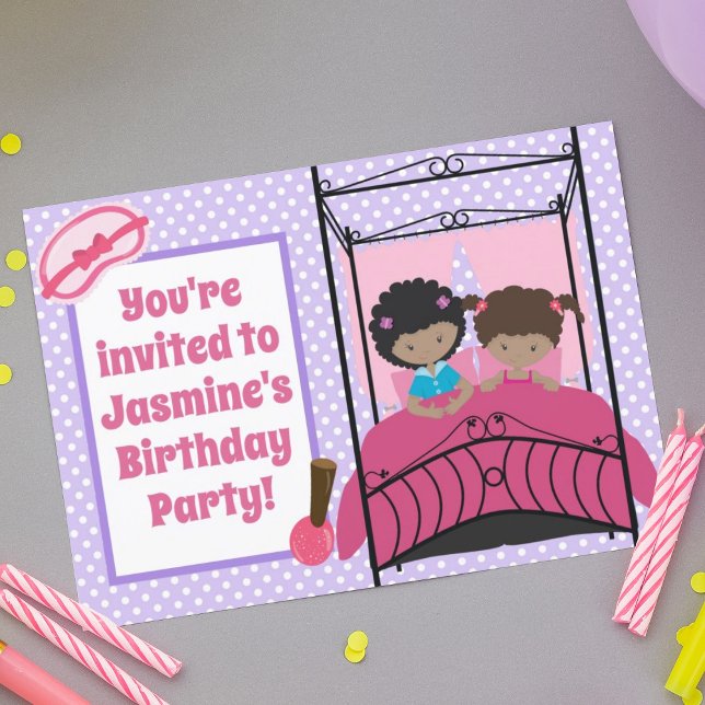 Cute African American Girls Slumber Party Birthday Invitation (Creator Uploaded)