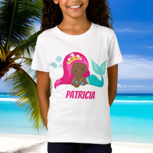 Cute African American mermaid add name t-shirt