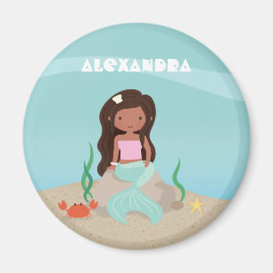 Cute African American Mermaid Girl Fridge Magnet