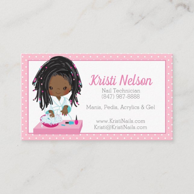 Cute African American Nail Tech Business Card (Front)
