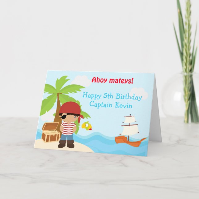 Cute African American Pirate Boy Birthday Party Card (Front)