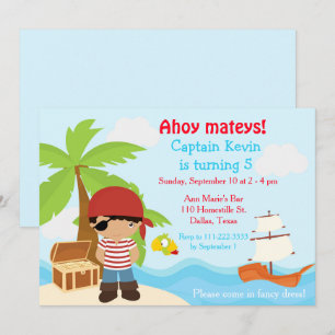 Cute African American Pirate Boy Birthday Party Invitation