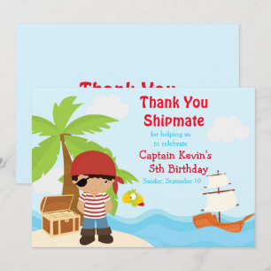 Cute African American Pirate Boy Birthday Party Thank You Card