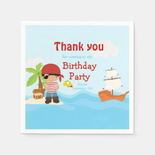 Cute African American Pirate Boy in Red Birthday Napkin