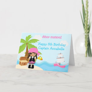 Cute African American Pirate Girl Birthday Party Card