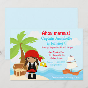 Cute African American Pirate Girl Birthday Party Invitation