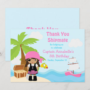Cute African American Pirate Girl Birthday Party Thank You Card