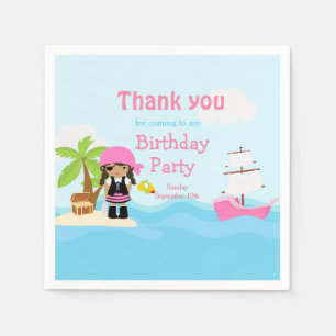 Cute African American Pirate Girl in Pink Birthday Napkin
