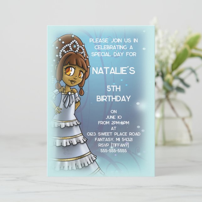 Cute African American Princess Birthday Party Invitation (Standing Front)