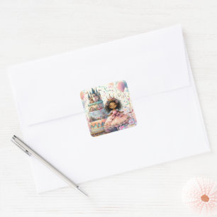 Cute African American Princess Castle Cake Gifts  Square Sticker