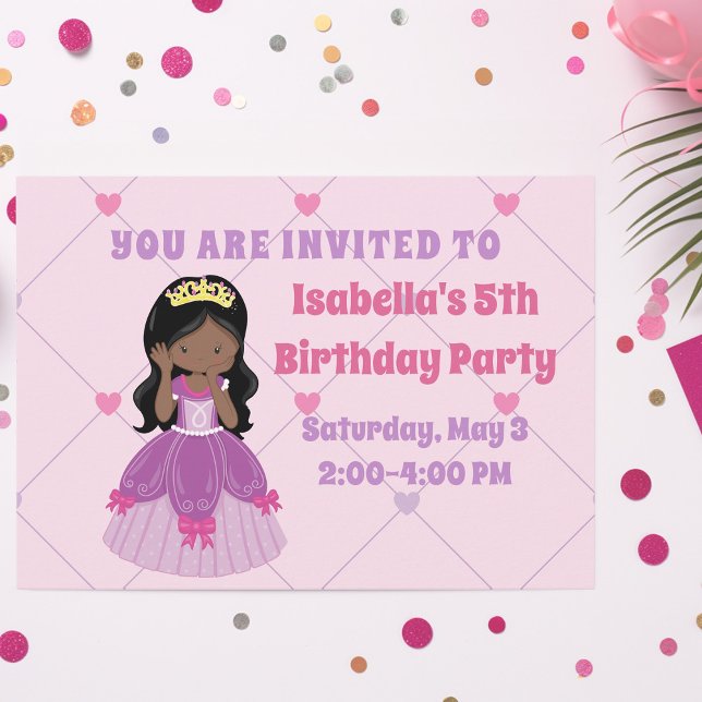 Cute African American Princess Girl Birthday Party Invitation (Creator Uploaded)