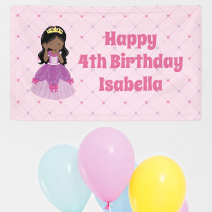 Cute African American Princess Pink Birthday Party Banner