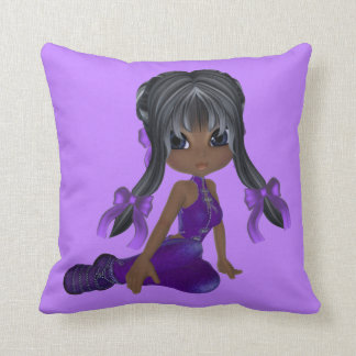 Cute African American Purple Girl Pillow