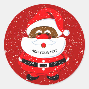 Cute African-American Santa Claus Christmas Classic Round Sticker