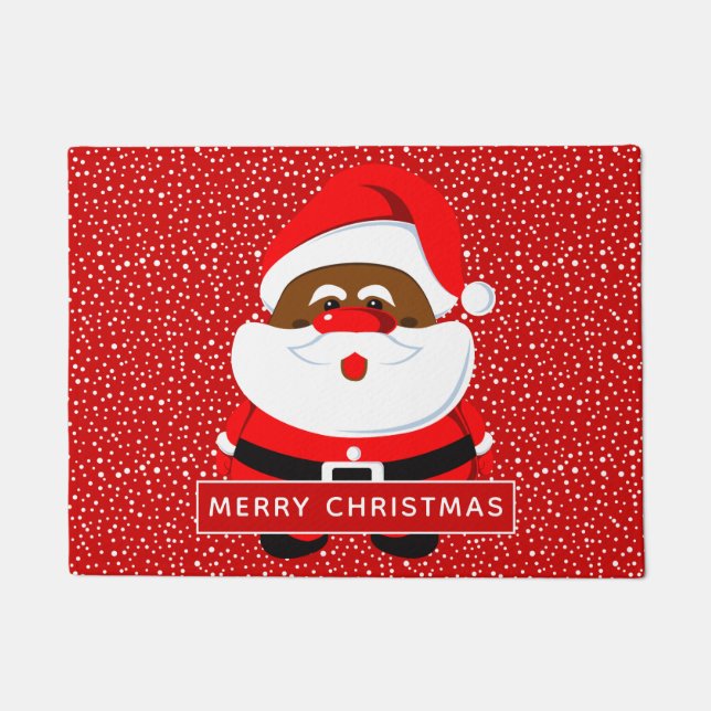 Cute African-American Santa Claus Christmas Doormat (Front)