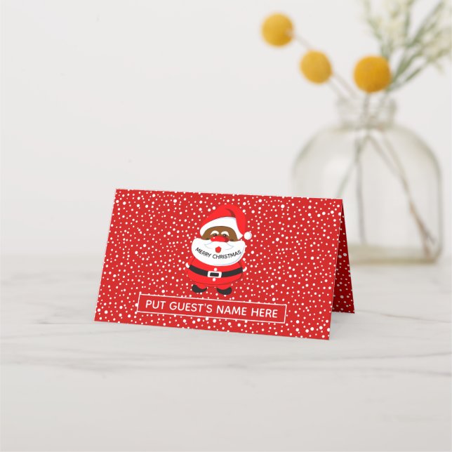 Cute African-American Santa Claus Christmas escort Place Card (Front)