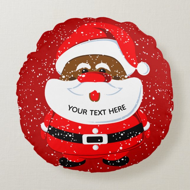 Cute African-American Santa Claus Christmas Round Cushion (Front)