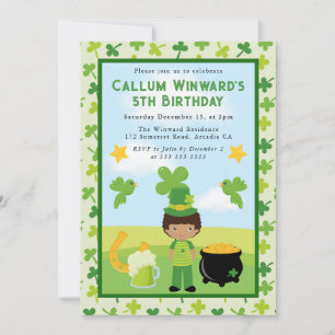 Cute African American St Patrick's Kids Birthday Invitation