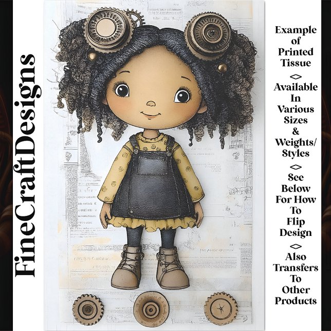 Cute African American Steampunk Doll AM2 Decoupage Tissue Paper (Creator Uploaded)