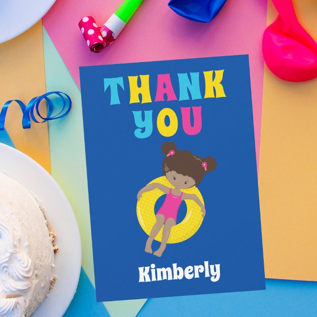 Cute African American Swim Girl Personalised Pool Thank You Card (Creator Uploaded)