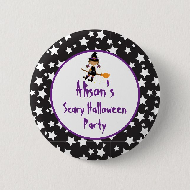 Cute African American Witch Halloween Party 6 Cm Round Badge (Front)