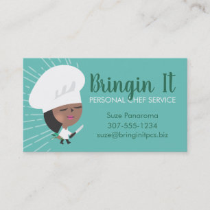 Cute African American woman chefs knife herbs Business Card