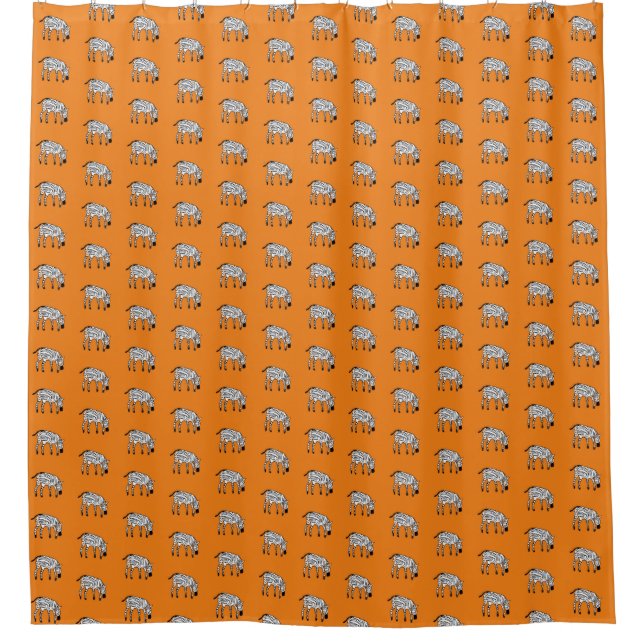 Cute African Art, 'Orange and Zebra Pattern Shower Curtain (Front)