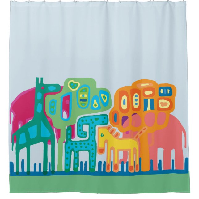 Cute African folk art stylised jungle animals Shower Curtain (Front)