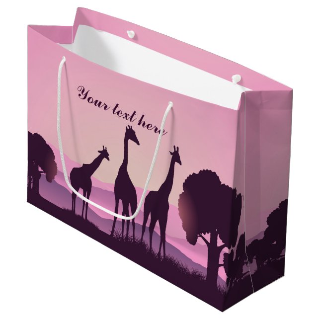 cute African giraffes add text Large Gift Bag (Front Angled)