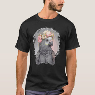 Cute African Gray Parrot Bird Flower Crown Pet Bir T-Shirt