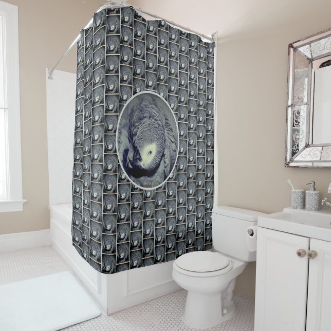 Cute African Grey Parrot Bird  Shower Curtain (In Situ)