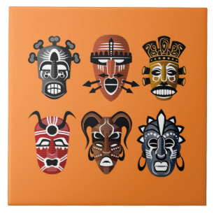 Cute African masks decor Tile