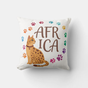 Cute African Savannah Cat with Colourful Paw Print Cushion