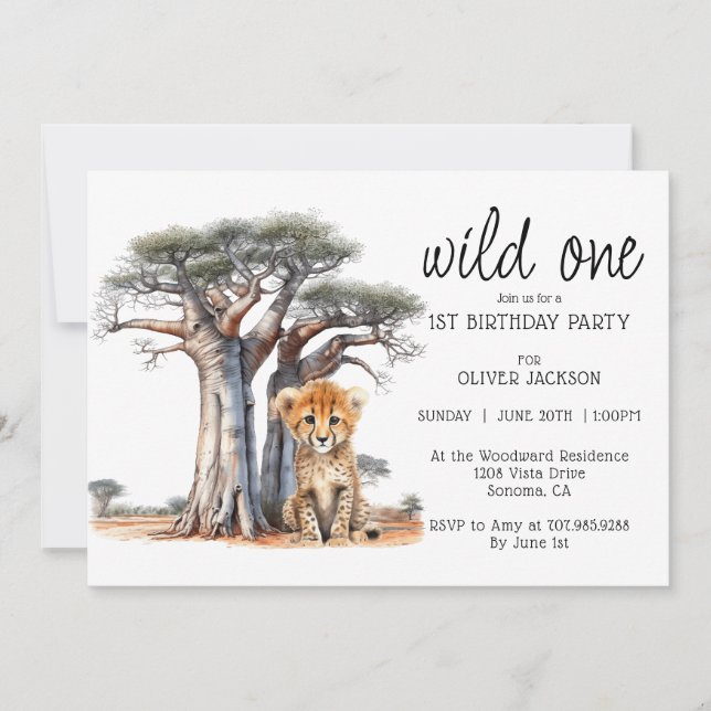 Cute African Savannah Wild One 1st Birthday Invitation (Front)