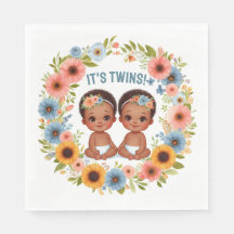 Cute African Twin Boys Baby Shower Watercolor